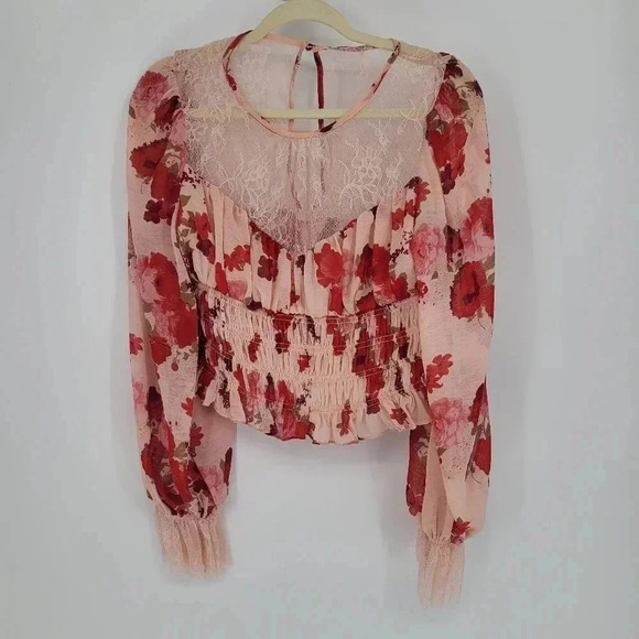 FREE people Daphne Blouse in Romantic floral Combo balloon sleeves Medium - Picture 3 of 10